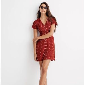 Madewell Polka Dot Red Button-Front Swing Dress In Grid Dot Size 8